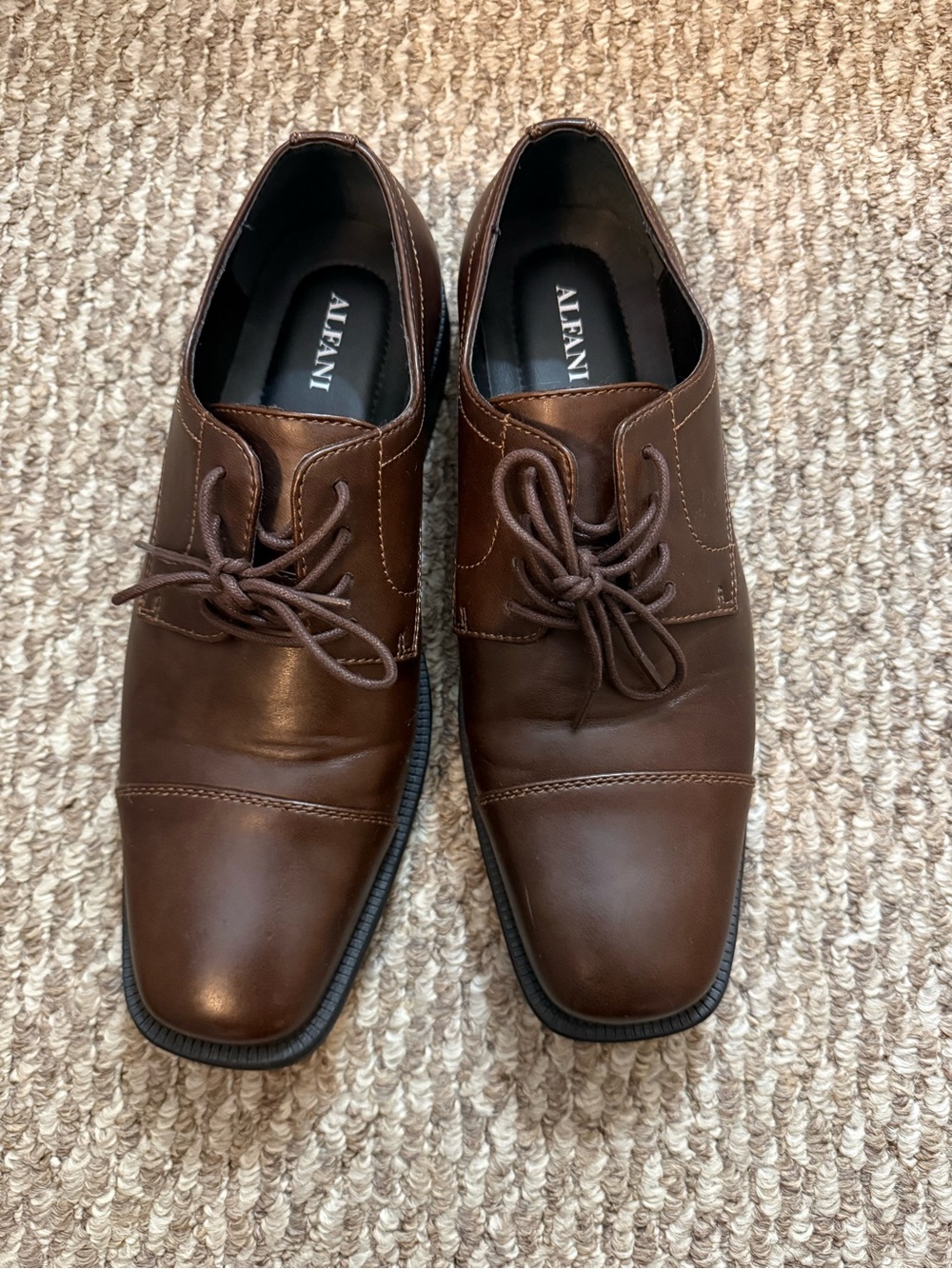 Alfani Brown Leather Cap-Toe Derby Dress Shoes